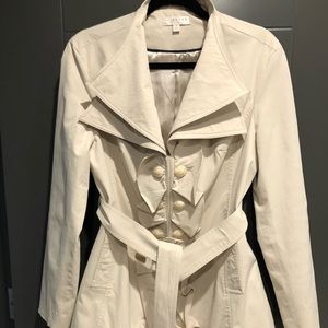 Kenar Cream Ruffle Detail Trench Coat
